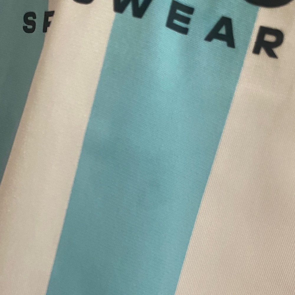 Adidas Light Blue & White Striped Womens Cropped Sports Tee - Picture 6 of 6
